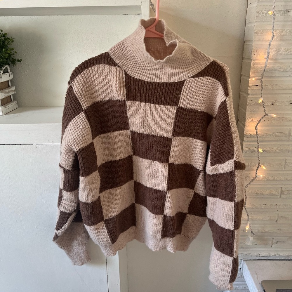 Checkered Turtleneck Sweater